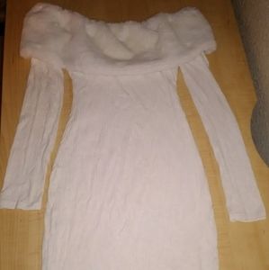 White off shoulder dress with faux fur